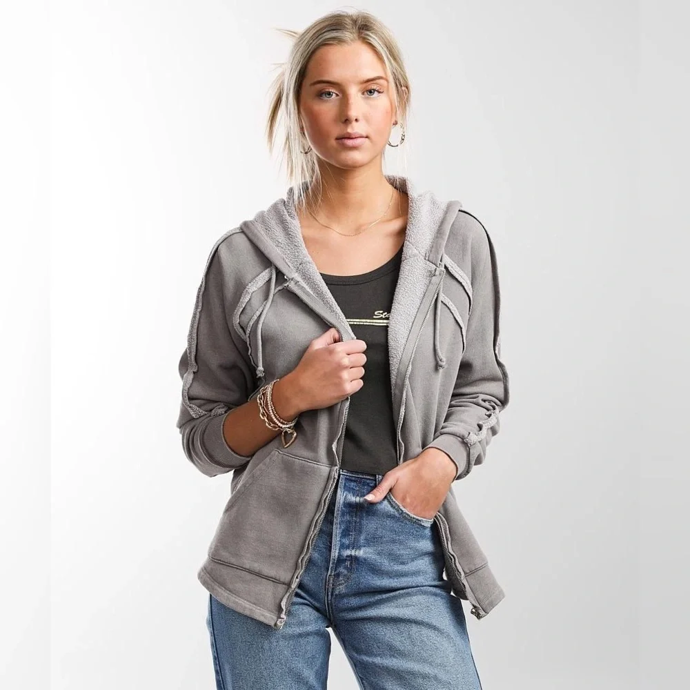 Buckle Gilded Intent Washed Zip Up Hoodie- Washed Grey- Size Large - Picture 1 of 9